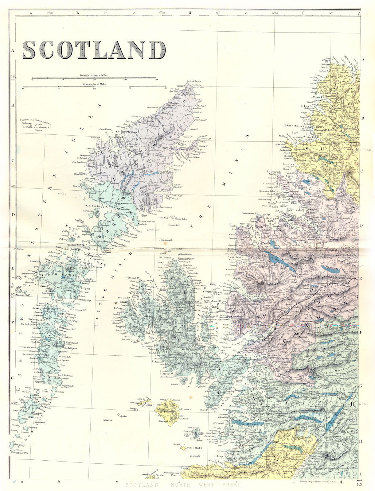 SCOTLAND. North West sheet - Western Isles Hebrides Skye. Bacon 1895 old map